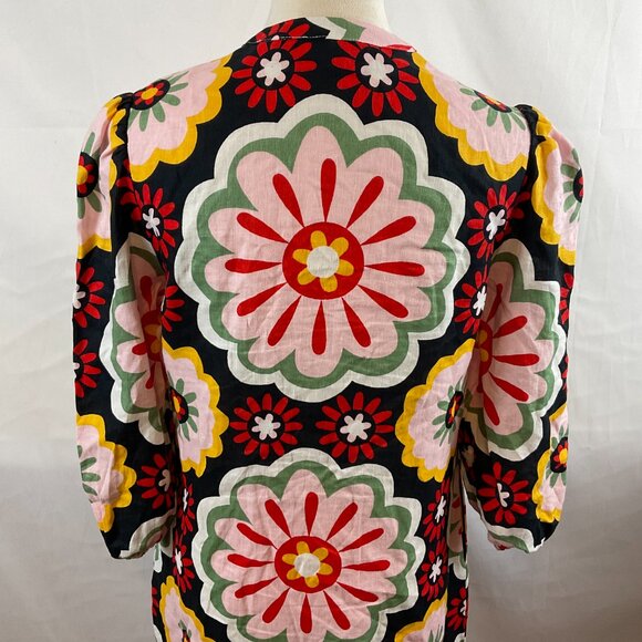 Boden Midi-Maxi Dress US 6 Black Pink Red Yellow Green Floral Mandarin Collar - Picture 10 of 13